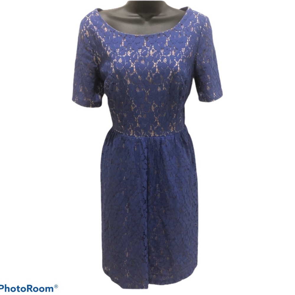 Gorgeous sapphire blue lace dress w/nude underlay